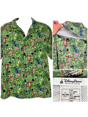 Disney Parks Trader Sams Tiki Mugs Mens Hawaiian Shirt size Large 47x30 2018